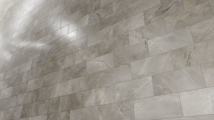 Honed Brick Bond Tiles Silvery Marble Texture, Grey