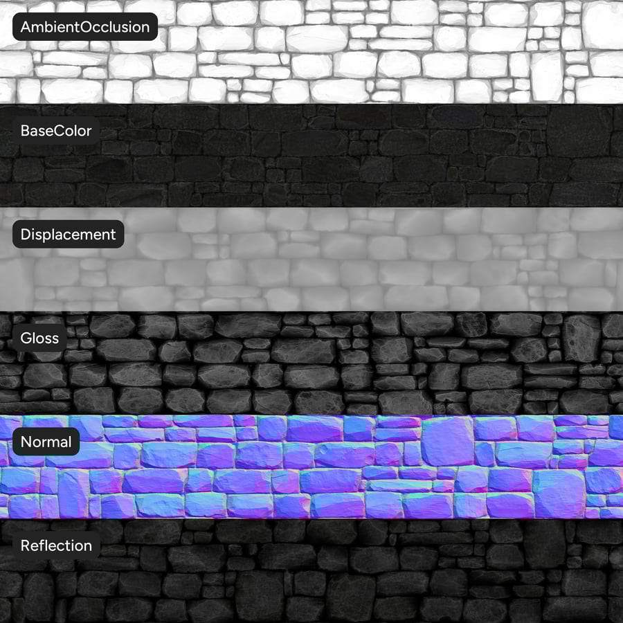 Old Rubble Stone Wall Texture, Black