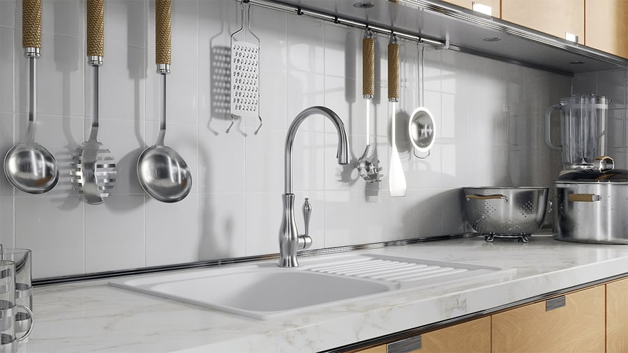 Modelo moderno de torneira de cozinha em aço inoxidável