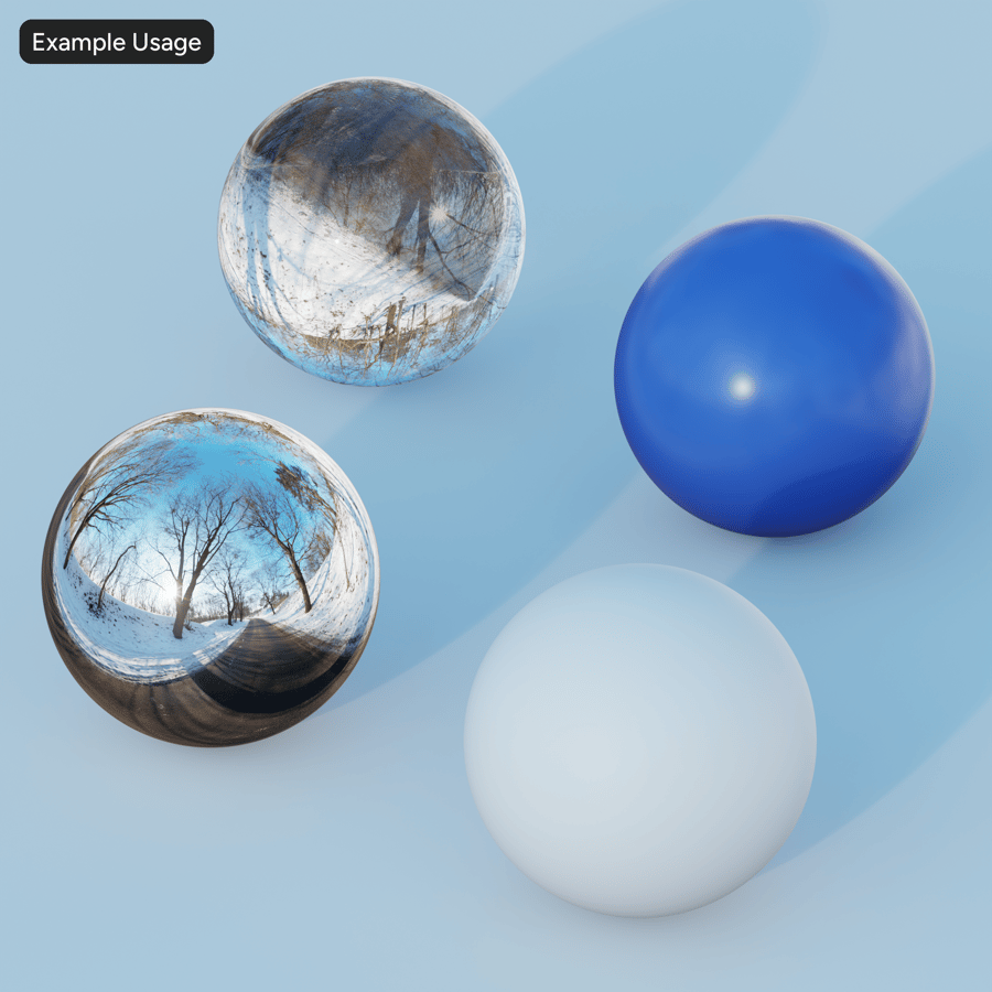 多雪冬季公园小径 HDRI，晴朗蓝天