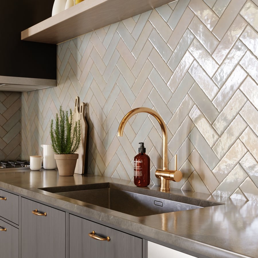 Multicolored Herringbone Zellige Tile Texture, Beige