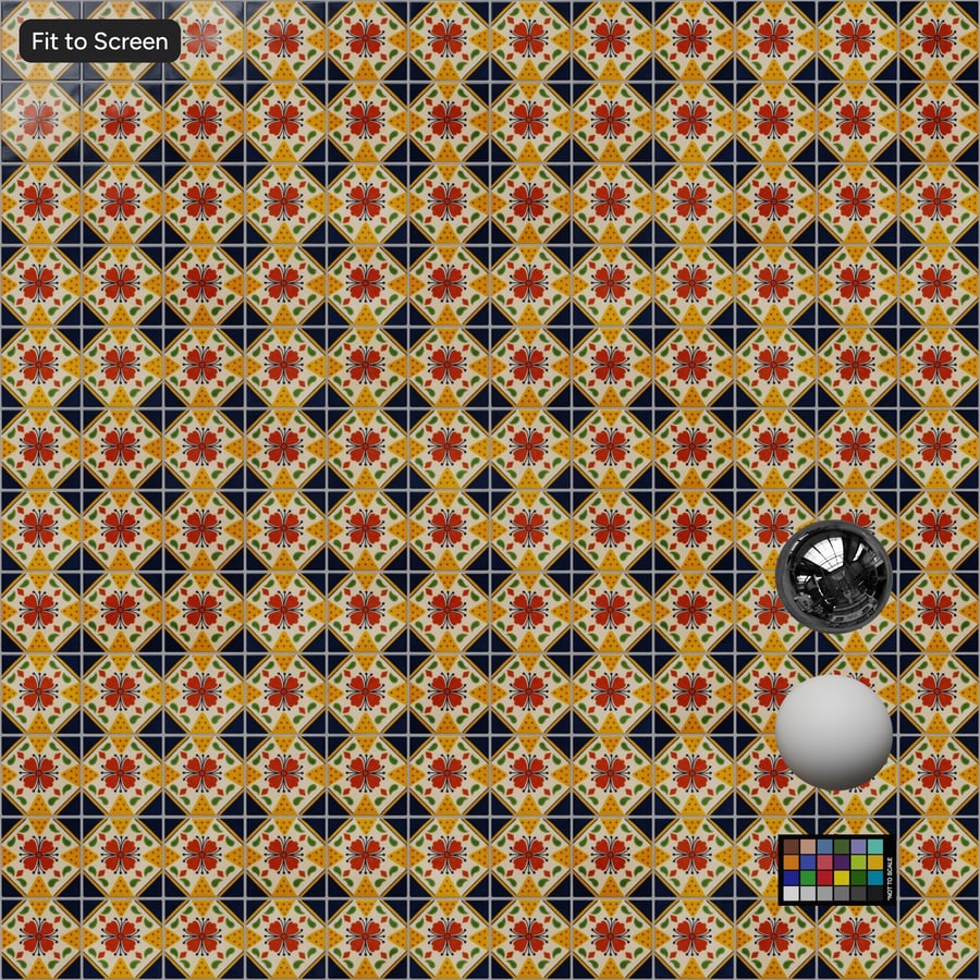 Floral Talavera Ceramic Patterned Tile Texture, Blue and Orange