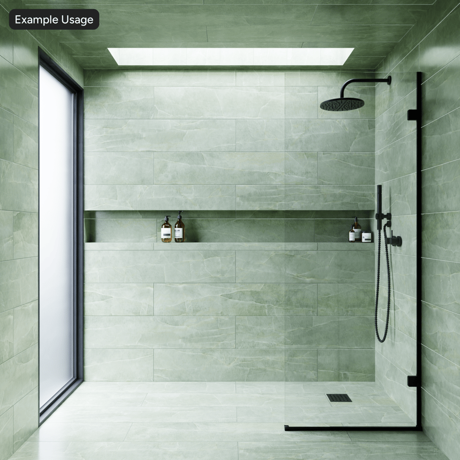 Carreau rectangulaire décalé en marbre texture mate, vert sauge