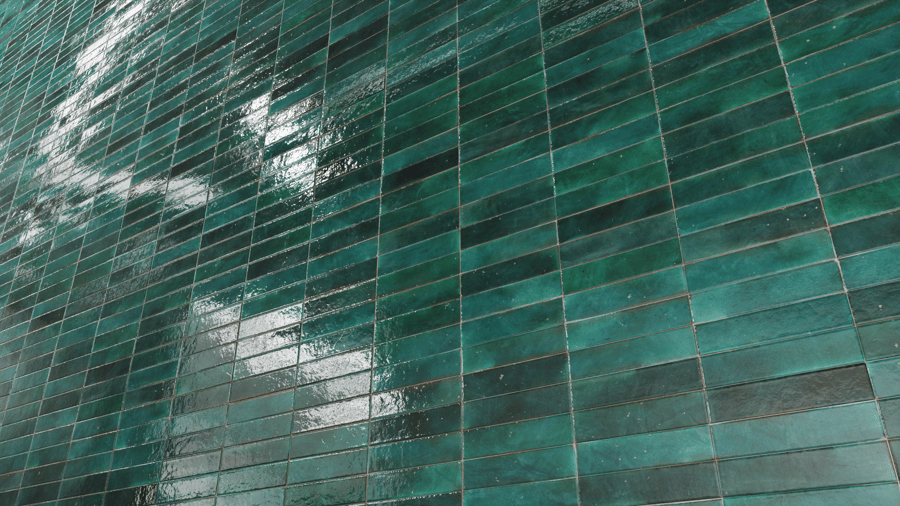 Textura de azulejo cerâmico retangular brilhante, azul esverdeado