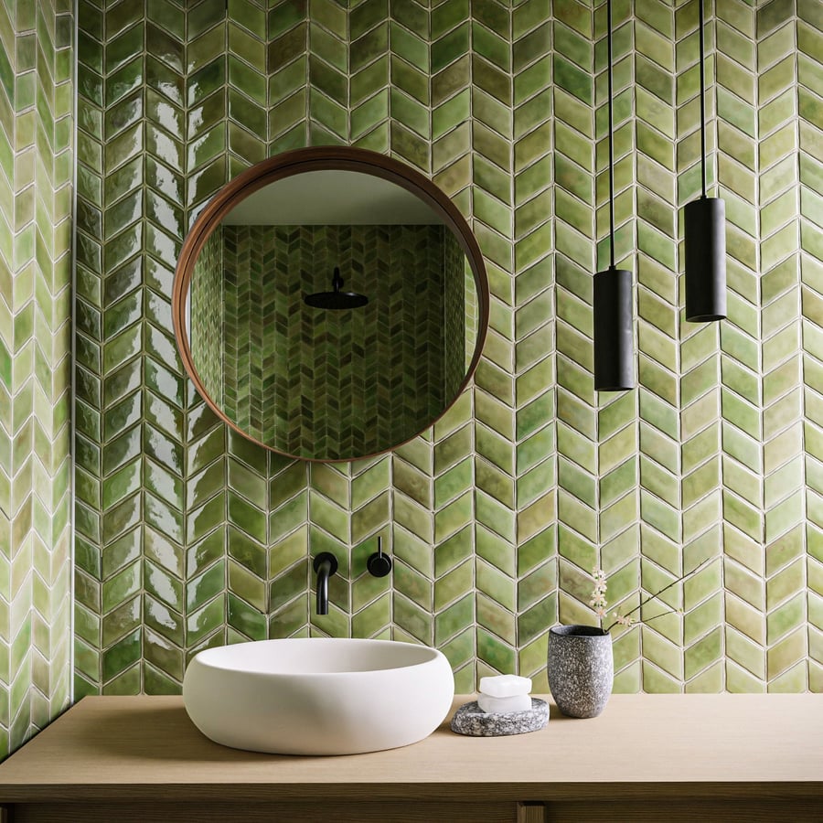 Glossy Chevron Ceramic Tiles Texture, Green