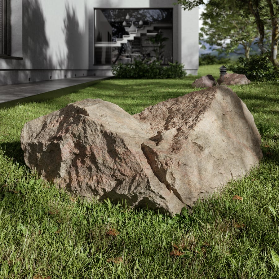 Warm Toned Notched Rough Large Rock Boulder Model