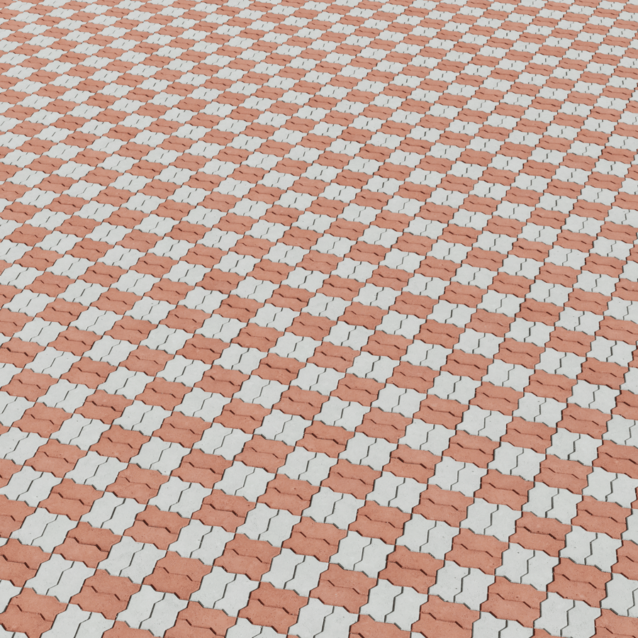 Checkerboard Basketweave Zigzag Concrete Paving Texture, Red