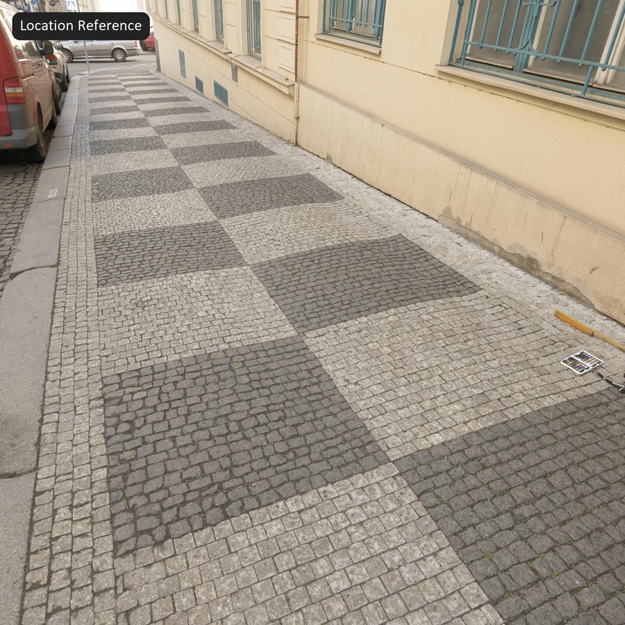 Texture de pavés en granit à motif en éventail, gris