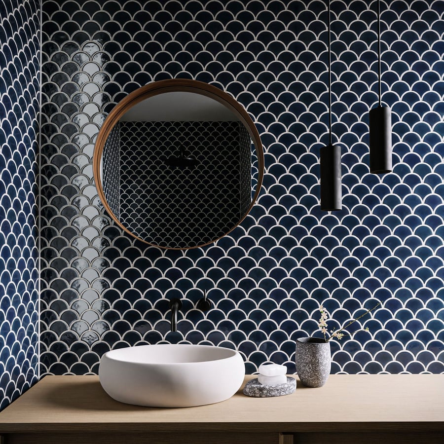 Glossy Ocean Fishscale Ceramic Tiles Texture, Blue