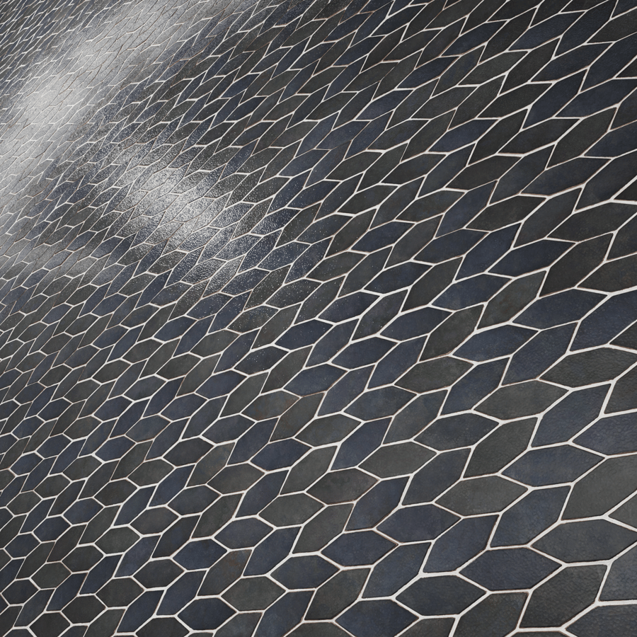 Glossy Leaf Ceramic Tiles Texture, Black