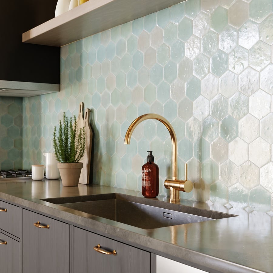 Multicolored Hexagon Zellige Tile Texture, Blue