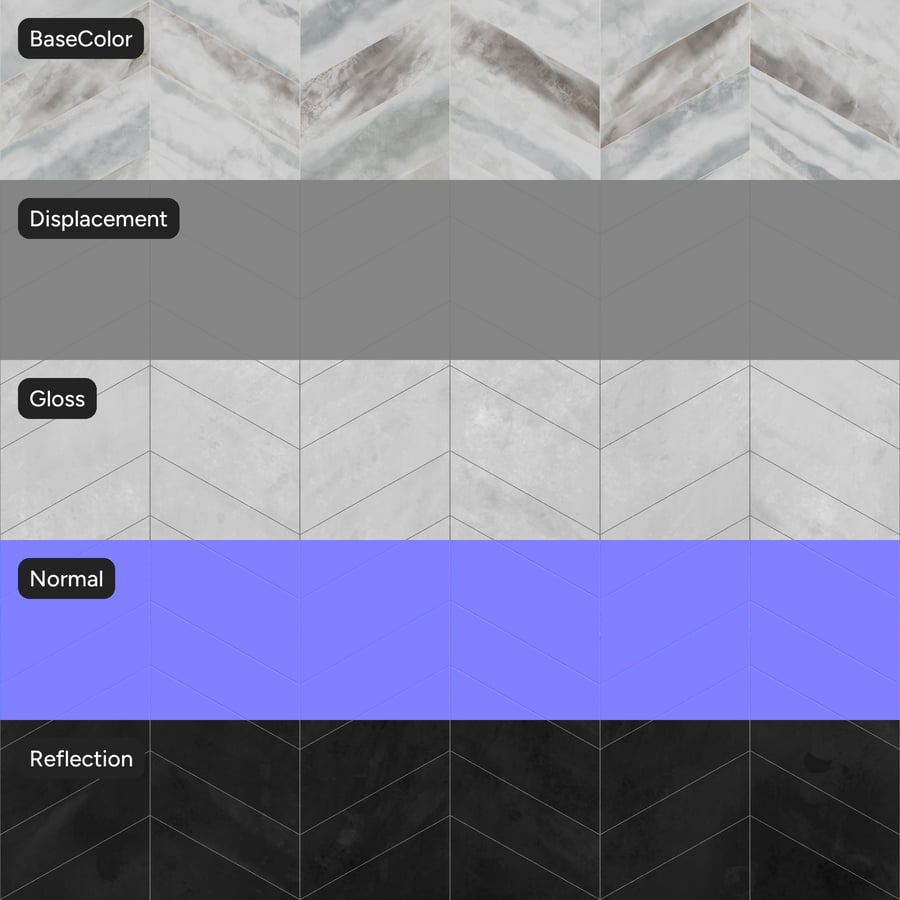 Текстура глянцевої плитки Chevron Marble, туманно-сіра