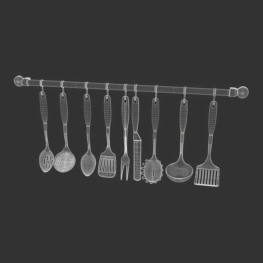 Nove modelos de utensílios suspensos em aço inoxidável