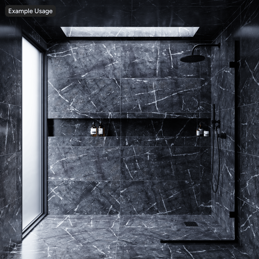 Rectangular Marble Matte Tile Texture, Obsidian Vein