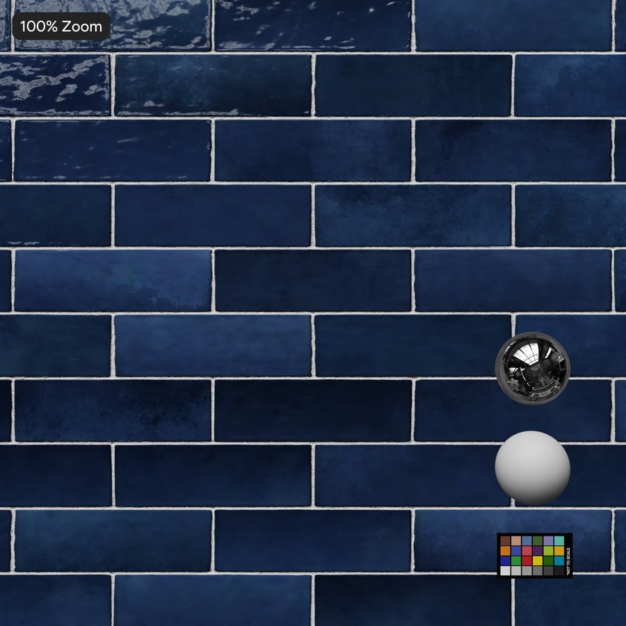 Textura de azulejo brilhante Zellige com desvio retangular, azul real