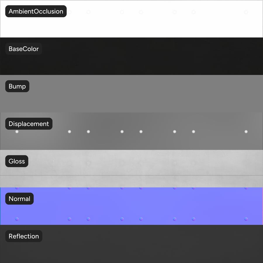 Painel de revestimento metálico com textura de rebites, preto