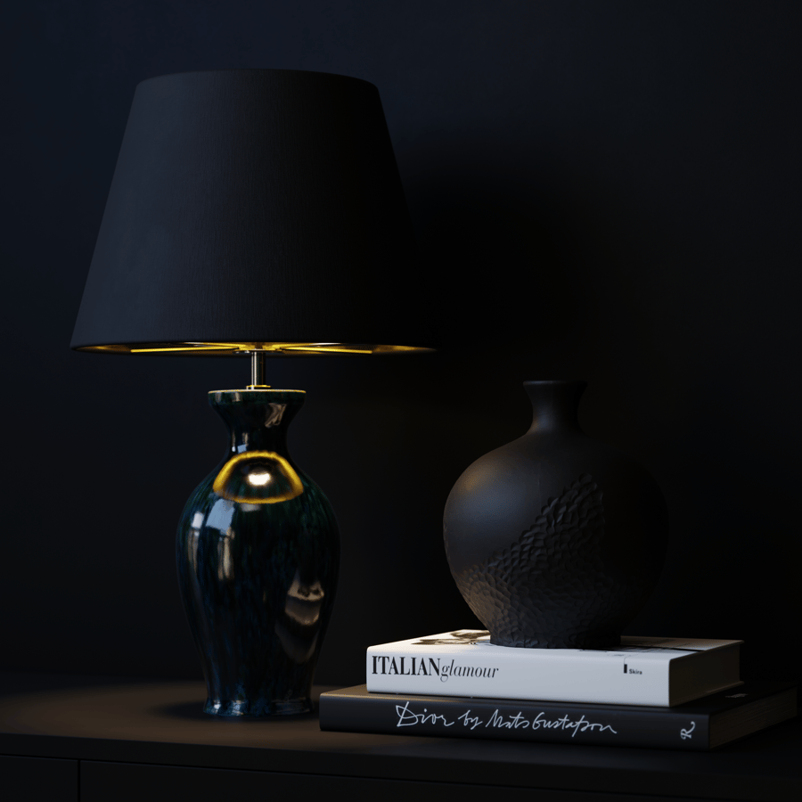 Eno Ceramic Danteur Peacock Shade Lamp Model, Black