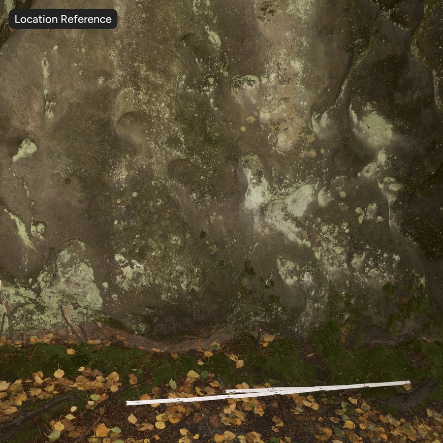 Roccia scoscesa ricoperta di muschio liscio, marrone