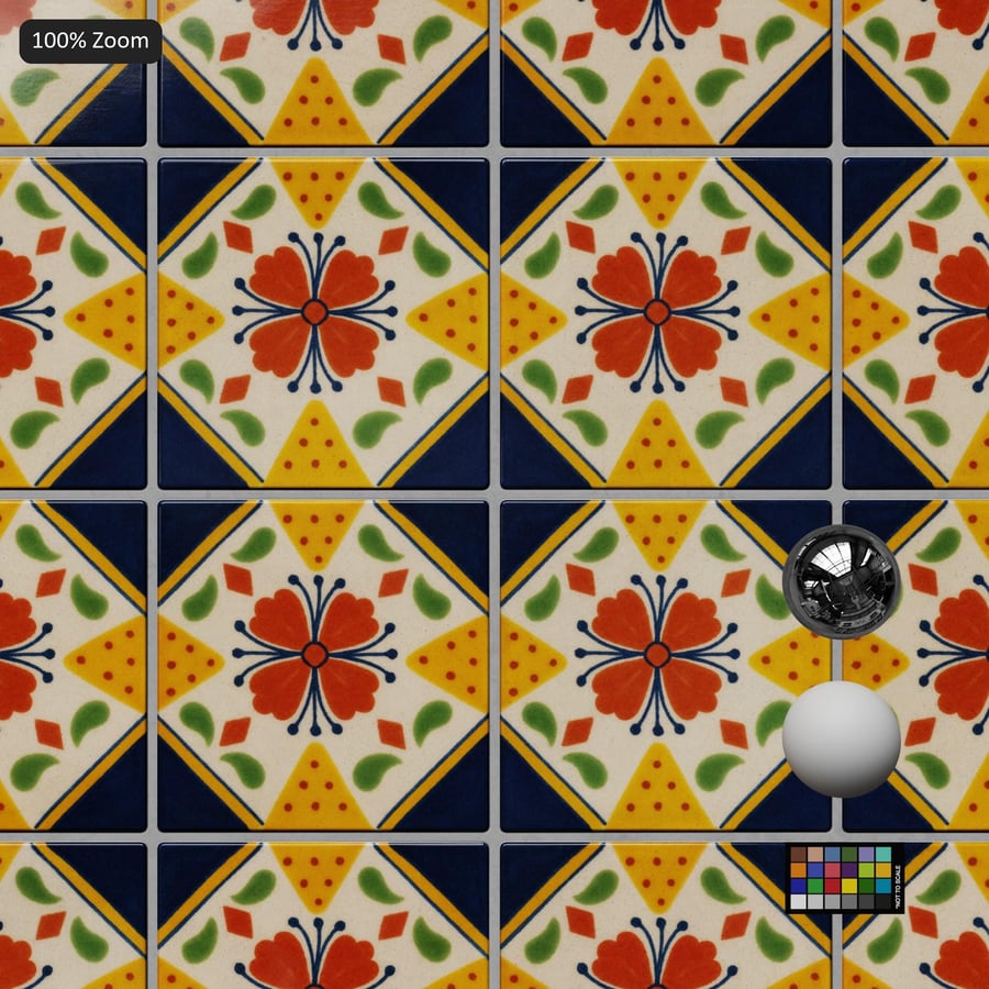 Floral Talavera Ceramic Patterned Tile Texture, Blue and Orange