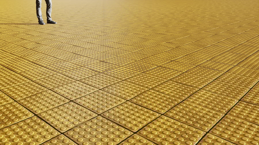 Textura de pavimento com pontos táteis, amarelo