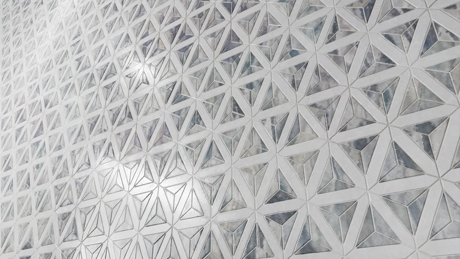 Textura de azulejo triangular brilhante em mármore, cinza glacial