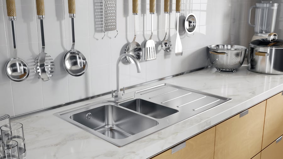 Stainless Steel 1.5 Bowl Kitchen Sink with Draining Board Model