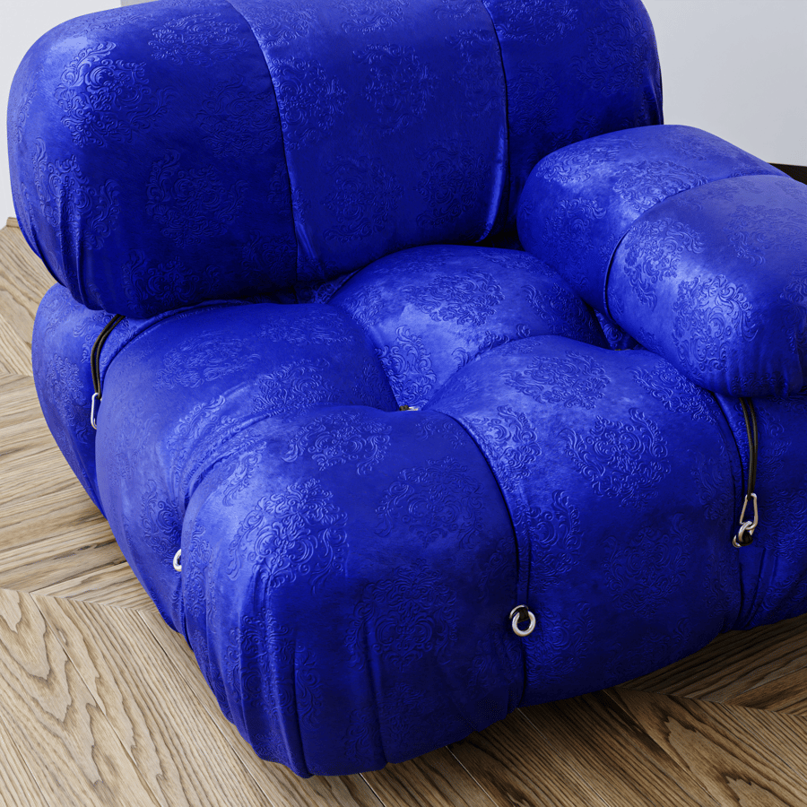 Textura em veludo damasco cobalto em relevo, azul