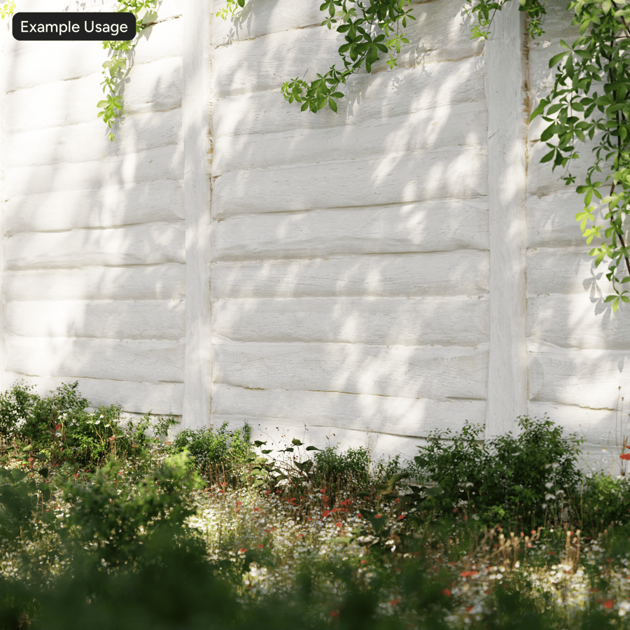 Painted Wood Log Siding Wall with Support Beam Texture, White