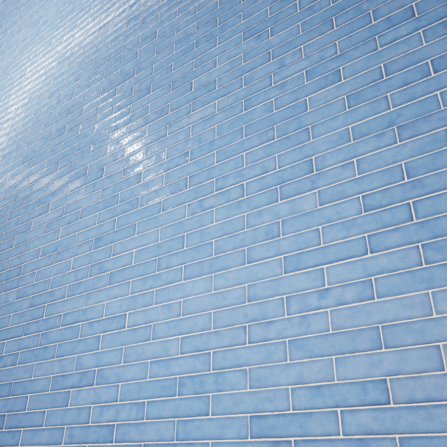 Glossy Offset Crackled Subway Tiles Texture, Blue