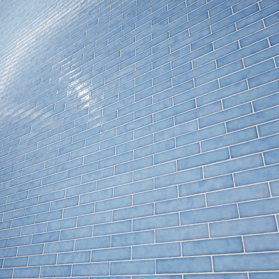Textura de azulejo cerâmico brilhante com desvio retangular, azul empoeirado