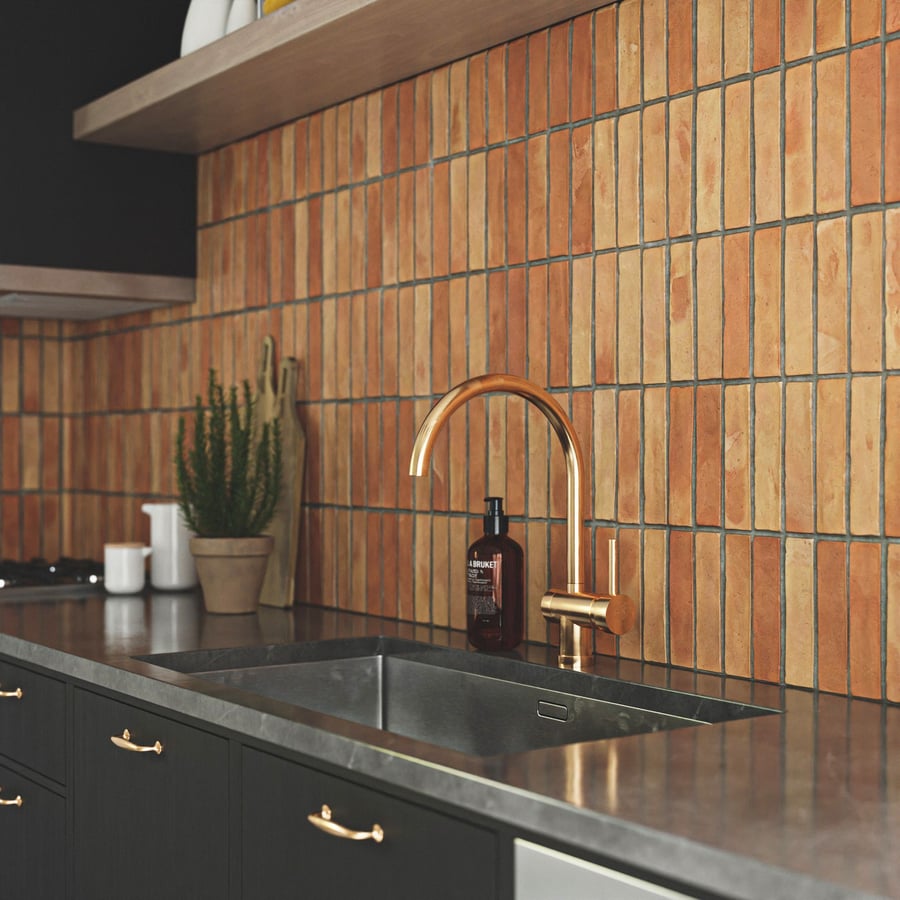 Textura de azulejo retangular em terracota mate, laranja claro