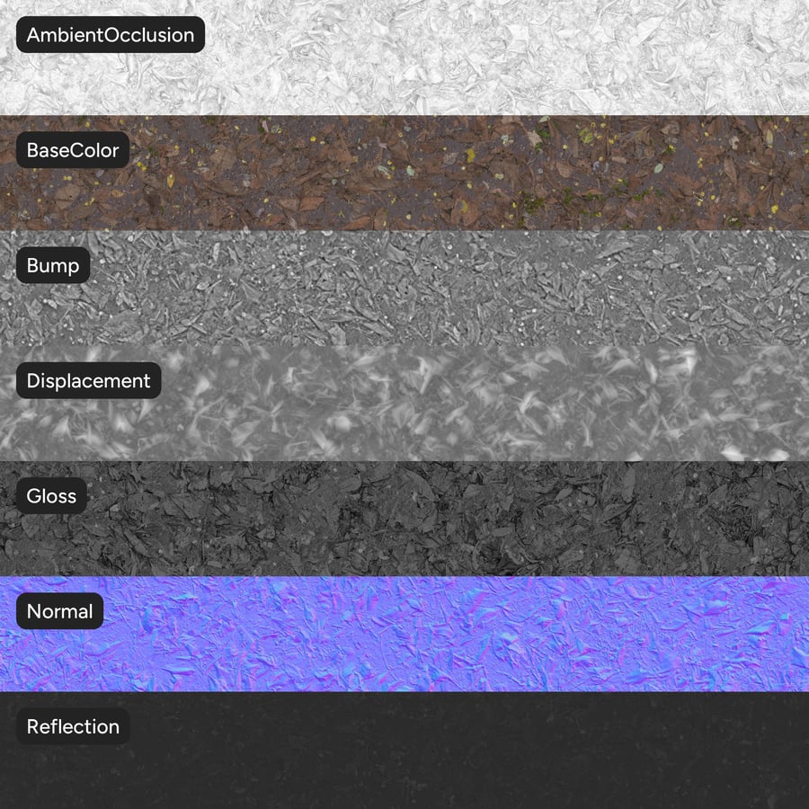 Textura de folhas espalhadas na lama