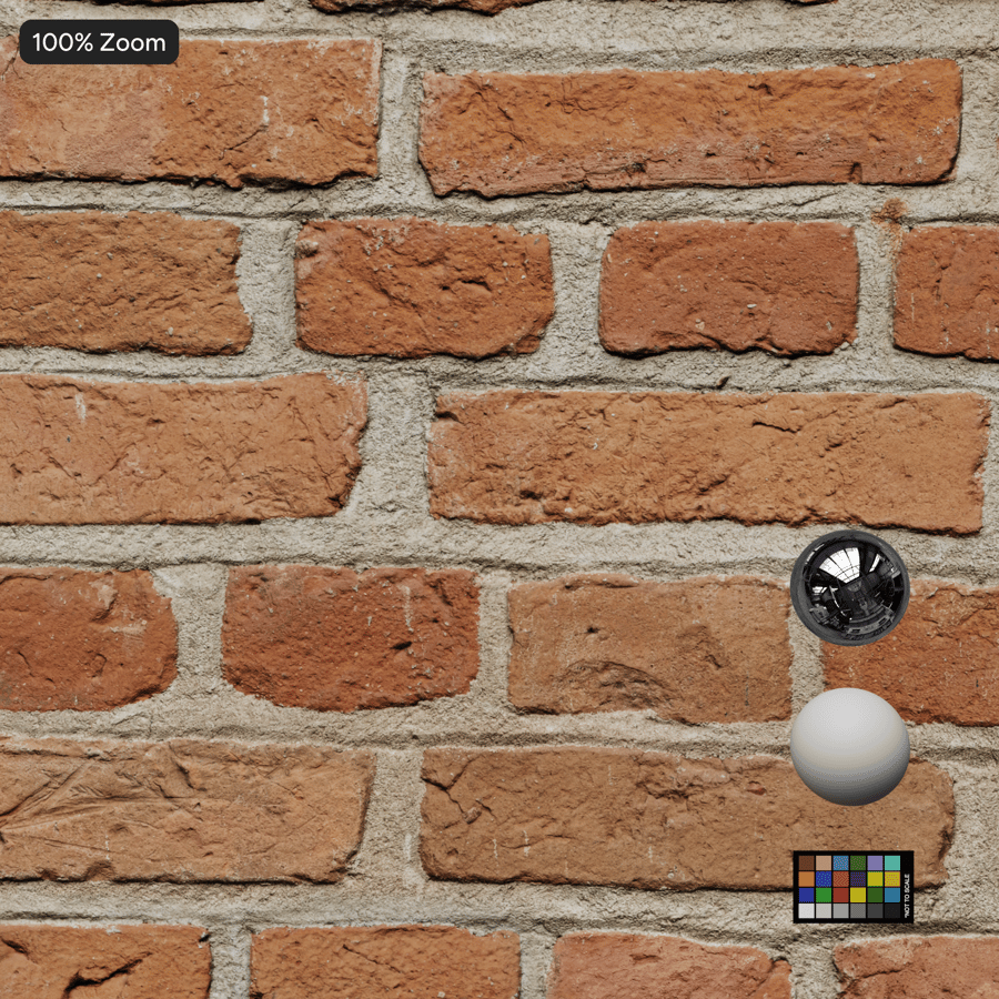 Worn Running Bond Brick Wall Texture, Red