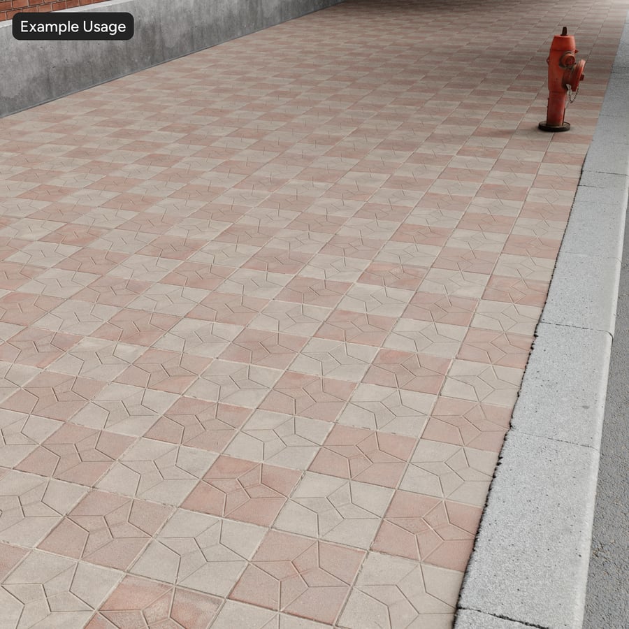 Dirty Star Pattern Concrete Paver Texture, Red Checkered