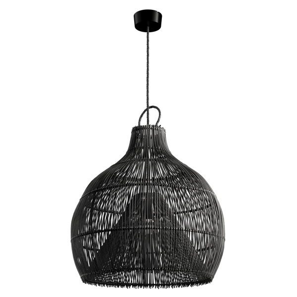 Modelo de luz pendente de vime, bambu e rattan, preto