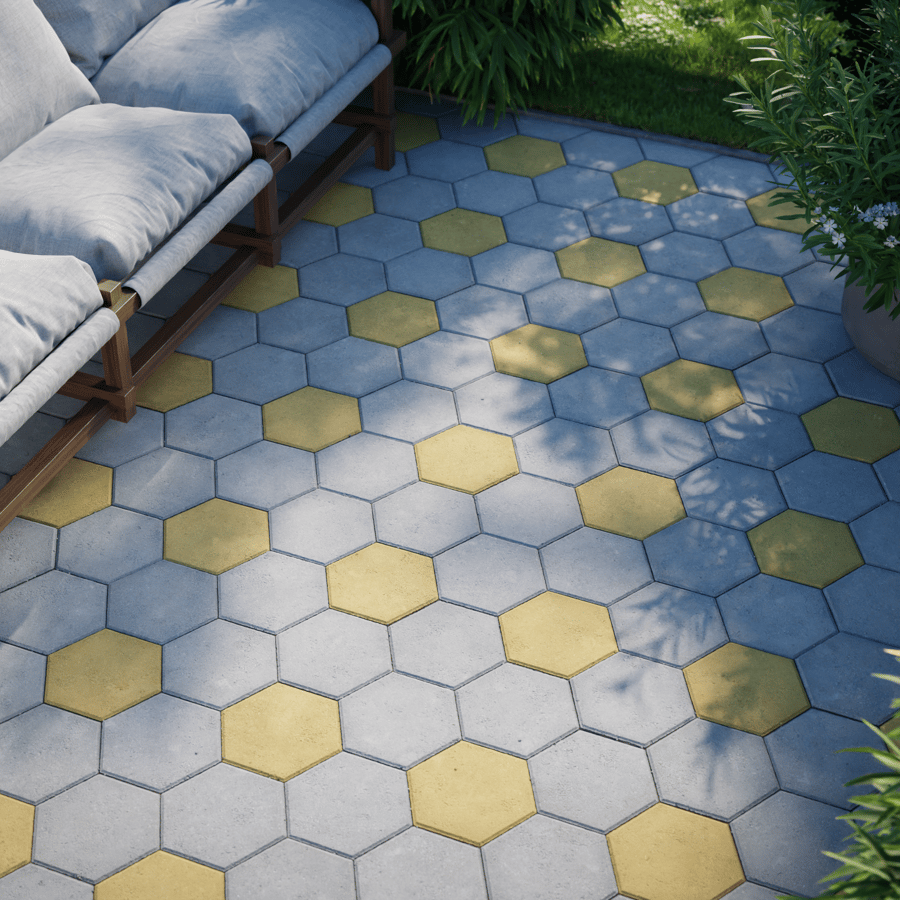 Multicolored Hexagonal Concrete Paving Texture, Grey