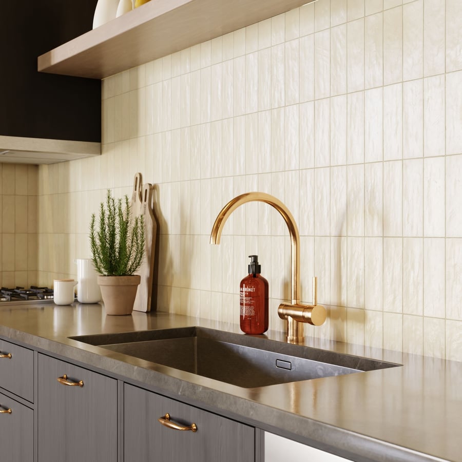 Textura de azulejo retangular Zellige em bruto, bege