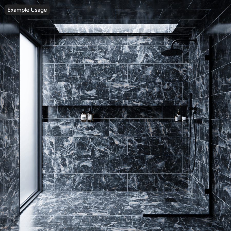 Rectangular Offset Marble Matte Tile Texture, Midnight Vein