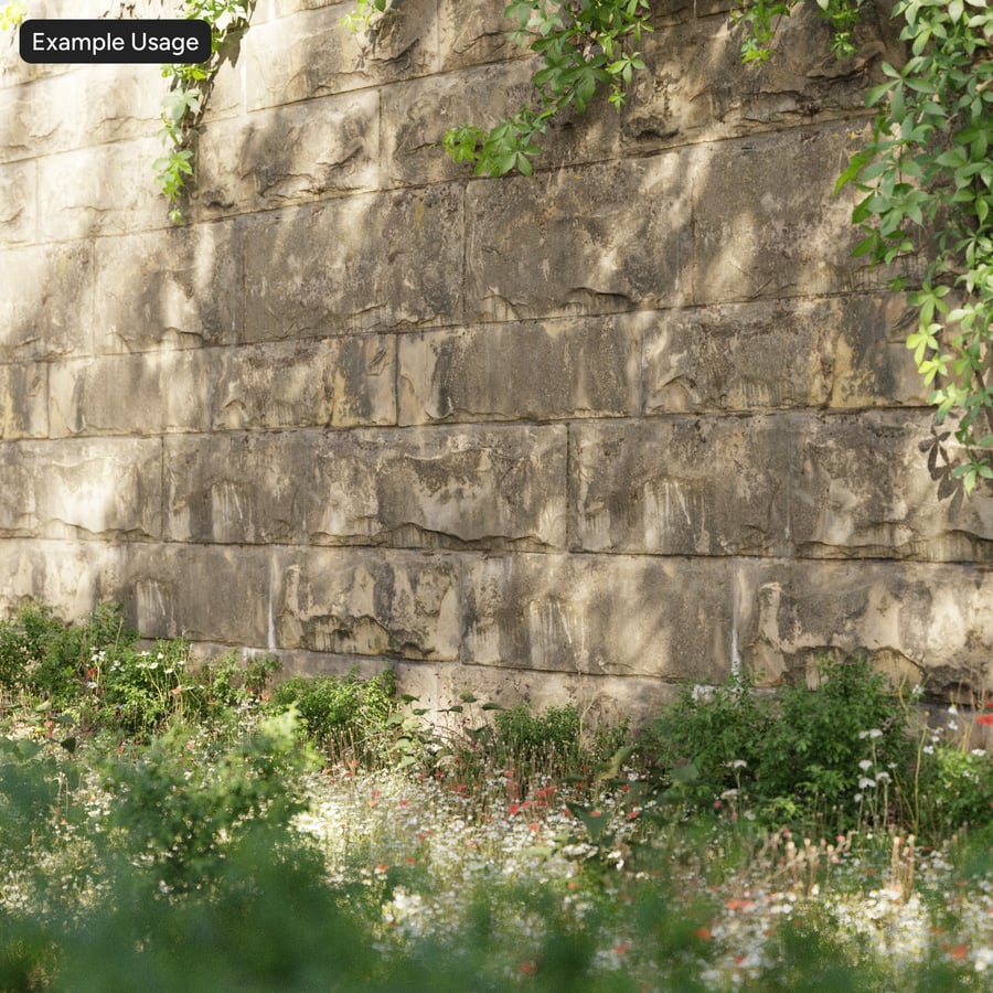 Old Mossy Sandstone Block Wall, Brown
