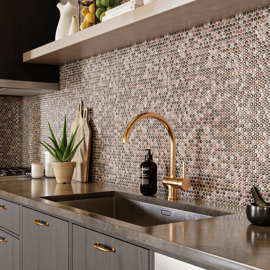 Textura de azulejo cerâmico brilhante redondo, castanho gradiente