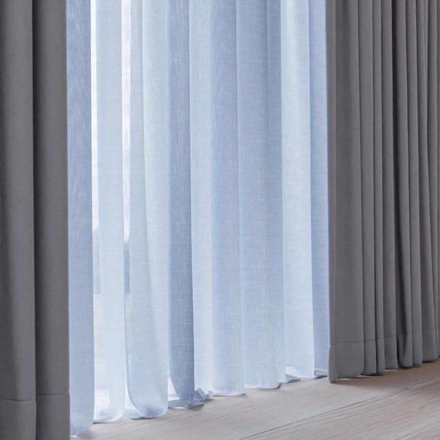 Plain Sheer Drapery Fabric, Blue - Poliigon