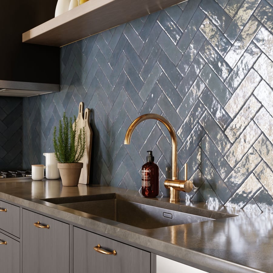 Herringbone Zellige Tile Texture, Blue