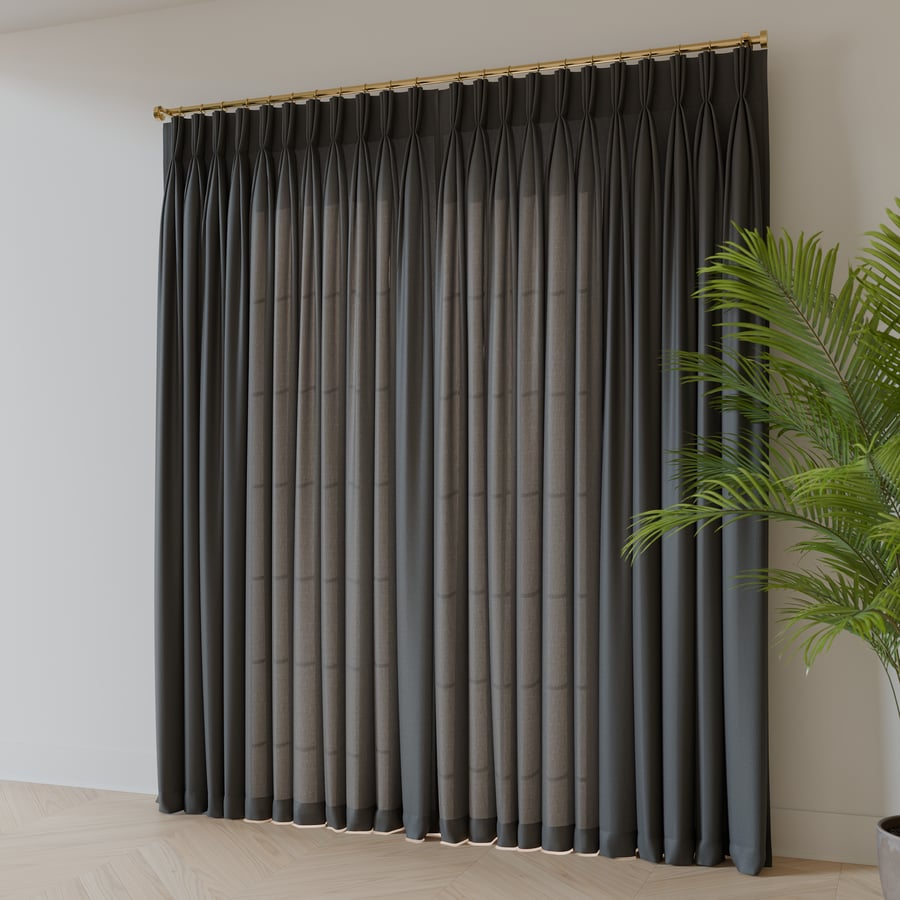 Cortinas fechadas com pregas, cinza