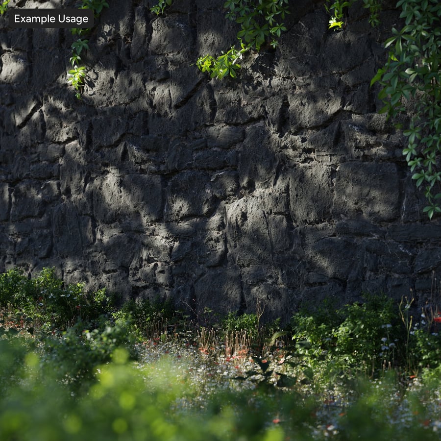Texture tường đá bazan vụn phủ địa y