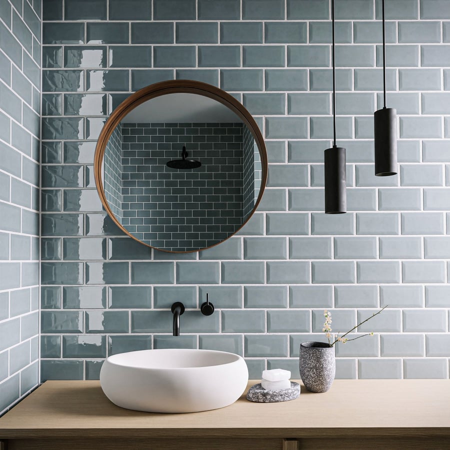 Textura de azulejo cerâmico brilhante com desvio retangular, Oslo Grey