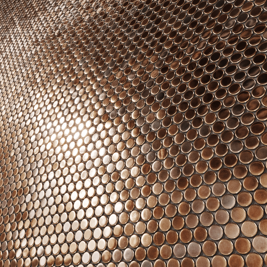Textura de azulejo brilhante em forma de moeda redonda de cobre