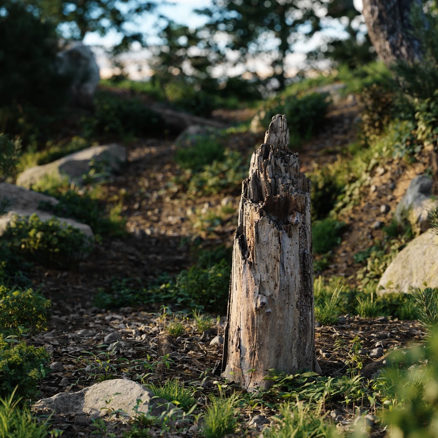 Medium Broken Splintered Decaying Bare Stump Model