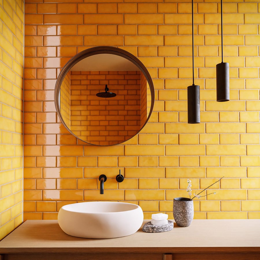 Textura de azulejo cerâmico English Bond, amarelo