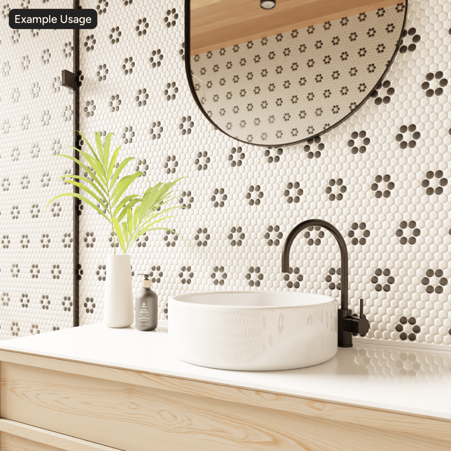 Penny Round Ceramic Glossy Tile Texture, Flower