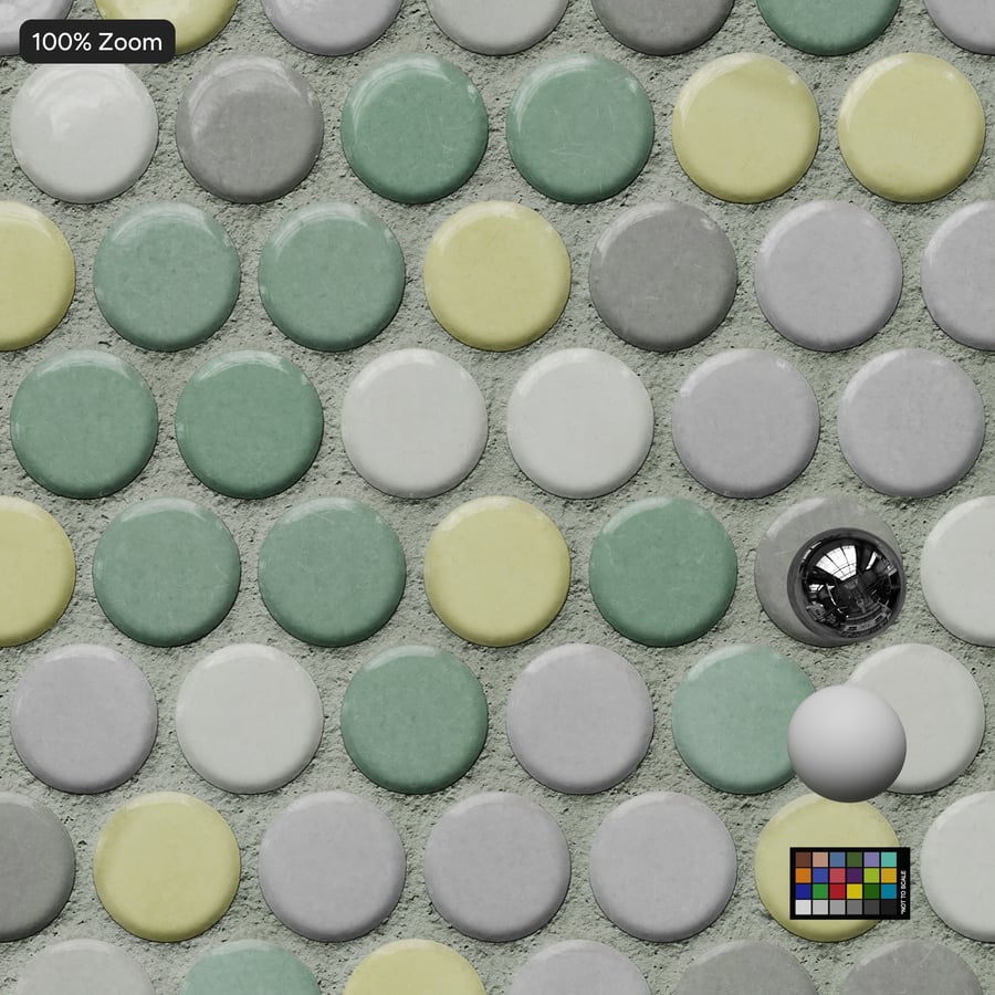 Penny Round Ceramic Matte Tile Texture, světle zelená
